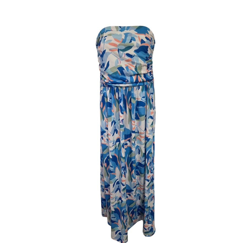 Grace Karin Womens Strapless Maxi Dress Blueβ Abstract Floral Ruched Tube Dress